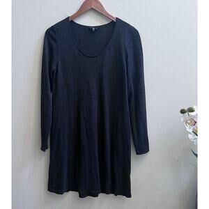 Eileen Fisher Merino Wool Boxy Long Sleeves Black Midi Dress Women's Size Medium